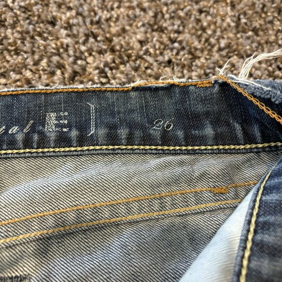 Levi’s Capital Long Shorts 26 Blue Denim Frayed Waist Below Knee Skinny - Picture 5 of 13